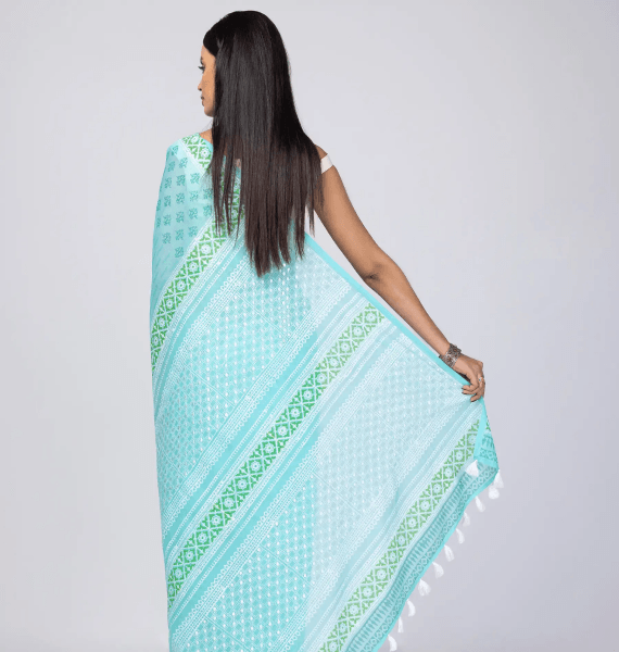 Cyan Bloom Saree - Image 2