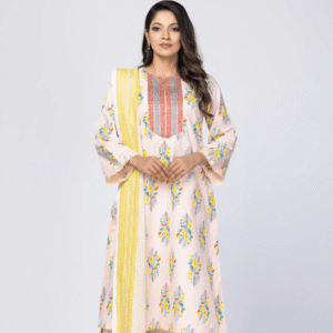 Light Peach Printed and Embroidered Cotton Shalwar Kameez Set